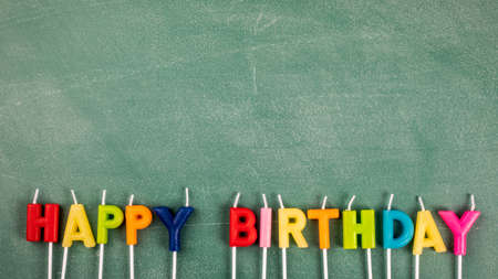 HAPPY BIRTHDAY. Green chalk board background. Copy spaceの写真素材