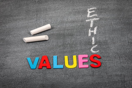 Values and Ethic concept. Colored letters of the alphabet
