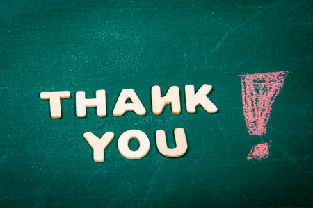 THANK YOU. Gratitude and appreciation. Green chalk board backgroundの写真素材