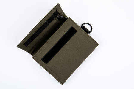 Empty, green wallet on a white