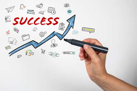 Success concept. Development curve and arrow with iconsの写真素材