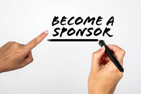 Become a Sponsor. Woman with a digital pen writes on the screen and points with her fingerの写真素材