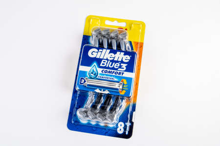 Gillette Blue 3 razor in the package on a white background