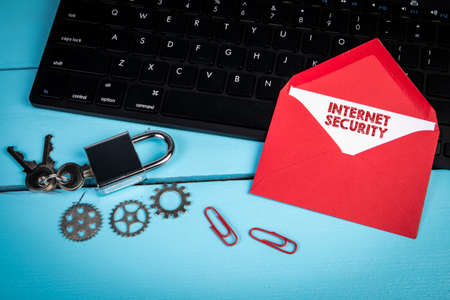 Internet Security. Open letter on black keyboard