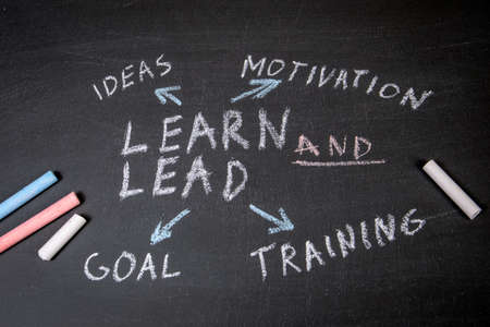 Learn and Lead. plan Plan written with colored chalk on a dark board