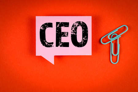 CEO. Pink speech bubble with text on an orange backgroundの写真素材