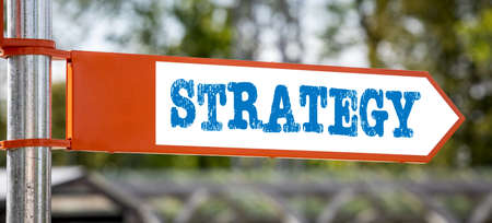 Strategy concept. Pointing arrow with text. Outdoorsの写真素材