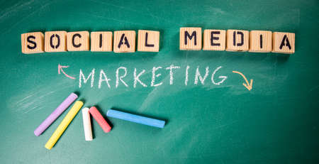 Social Media Marketing concept. Information on a green chalkboardの写真素材