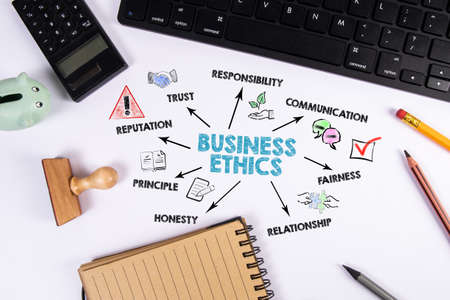 Business Ethics. Trust, Reputation, Communication and Relationship concept. White office deskの写真素材