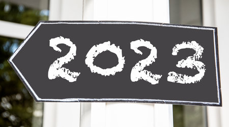 2023 New Year. Goals and Plans. Direction arrow with inscription