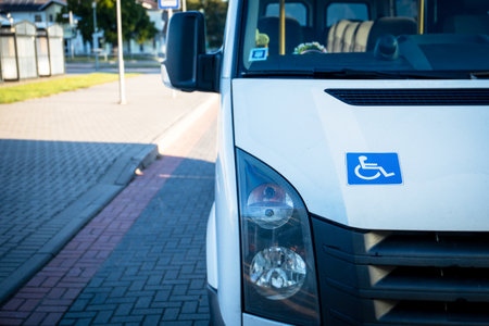 Public transport, minibus. Warm sunny day and morningの写真素材