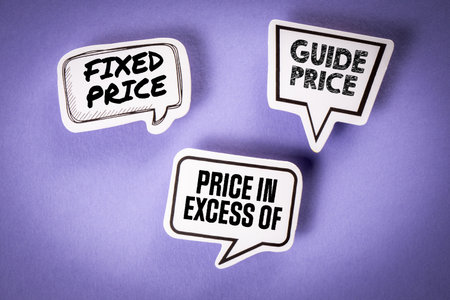 Price types in trade offers. Speech bubbles on purple background