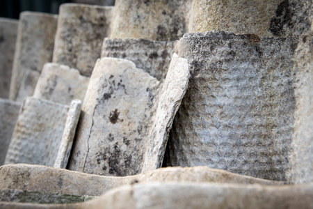 Old roofing slate in a pile. Asbestos, harmful to humans and the environment. Close upの写真素材