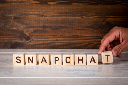 SNAPCHAT A word from wooden blocksのeditorial素材