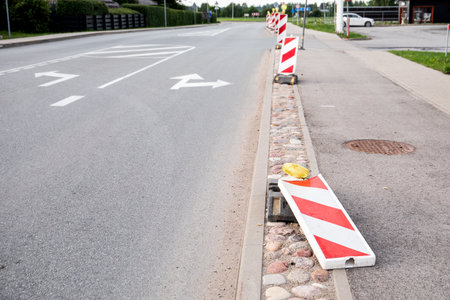 Traffic cones with blinking lights. Road construction worksの写真素材