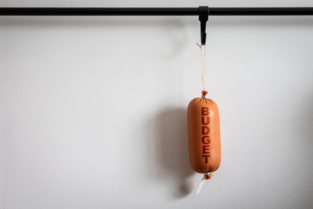 Budget Concept. Sausage package on white backgroundの写真素材