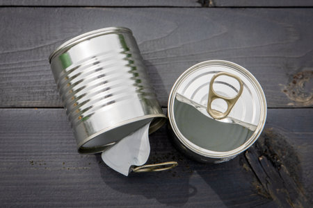 Top view of empty food cans, metal waste