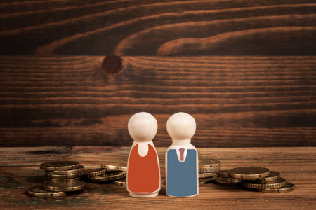 Retirement concept. Wooden mini figures and changeの写真素材