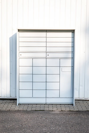 White parcel locker for receiving and sending parcelsの写真素材