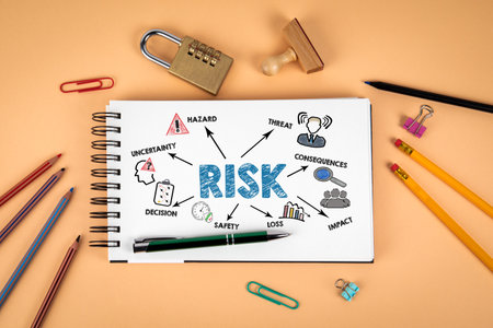 RISK Concept. Notepad and office supplies on a light backgroundの写真素材