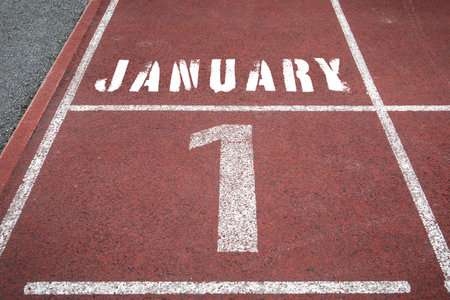 January 1st. New Year concept. Text on the runwayの写真素材