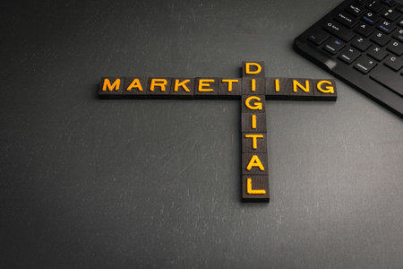 Digital Marketing. Crossword from old alphabet letters tiles