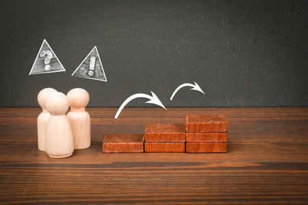 Decision-Making Concept with Arrows, Blocks, and Question Marks.