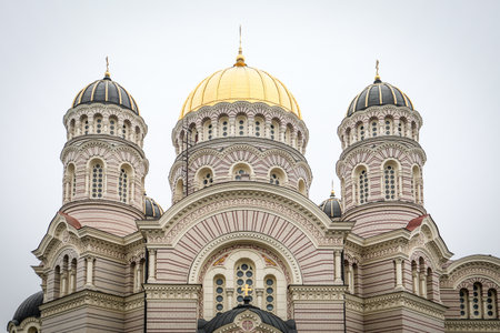 Close-Up of Domes on a Beautiful Religious Building with Gold Accentsの写真素材