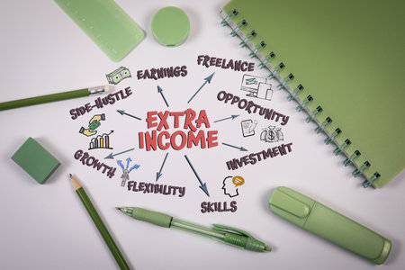 Extra Income Concept. Office Supplies on White Backgroundの写真素材