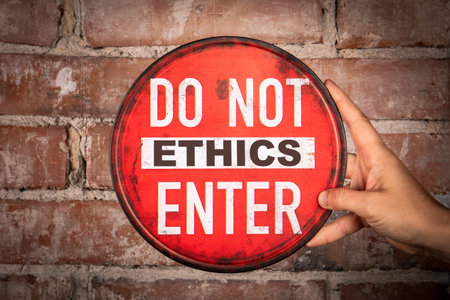Ethics Violation Warning Sign Concept on Red Background with Do Not Enter Message