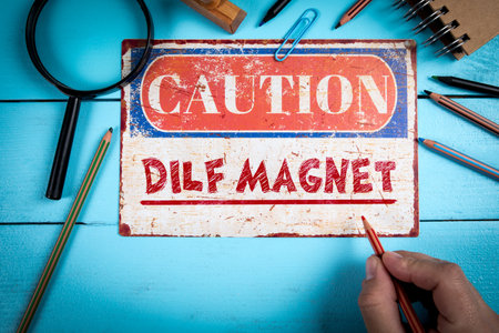 Humorous Warning Sign with Phrase on Vibrant Backgroundの写真素材