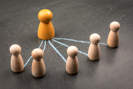 Conceptual image showing Centralized Communication or Leadership direction with chalk arrowsの写真素材