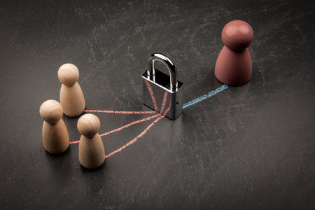 Access restriction and leadership control concept with group blocked by padlock