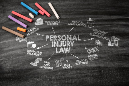 PERSONAL INJURY LAW Concept. Black scratched textured chalkboard background
