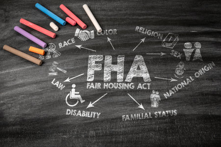 FHA Fair Housing Act Concept. Black scratched textured chalkboard backgroundの写真素材