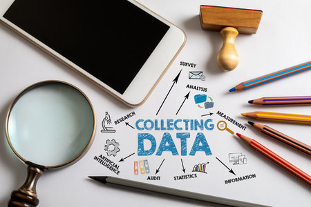 Collecting Data Concept. Chart and illustration on a white office deskの写真素材