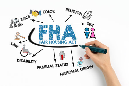 FHA Fair Housing Act Concept. Chart with keywords and icons on white backgroundの写真素材
