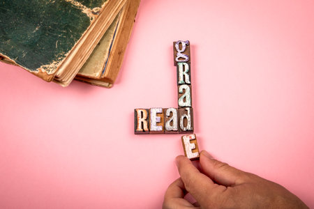 Read and Grade formed from vintage wooden letter blocksの写真素材