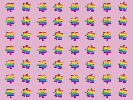 THE LGBT symbol on a pink background puzzles decorated with symbols of flowers.の写真素材