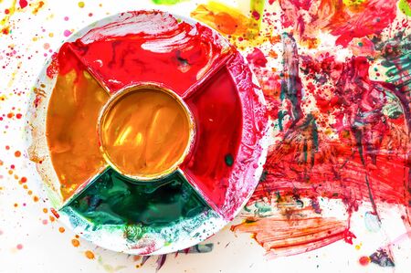 Colorful plate on watercolor painting paper. art of childの写真素材