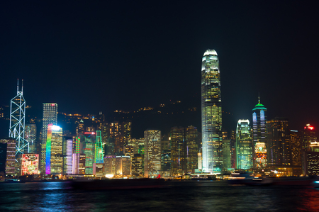 Hong Kong famous night view of Victoria harborのeditorial素材