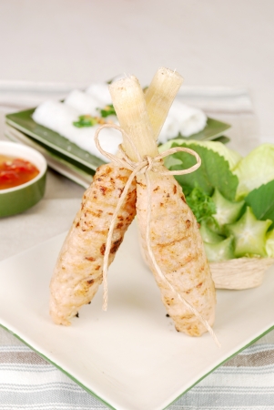 Vietnamese Traditional Spring rolls food - with shrimp and rice paper, herbsの写真素材