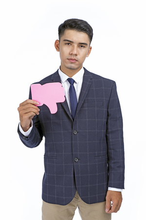 Asian young handsome business man isolated on white background with copy spaceの写真素材