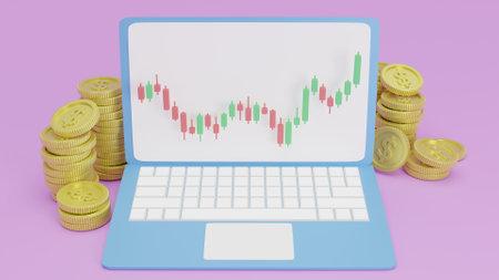 3d Online trading stock graph, forex or crypto currency bitcion candlestick charts with buy sell button on smartphone screen. investment funding business concept.の写真素材