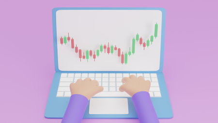 3d Online trading stock graph, forex or crypto currency bitcion candlestick charts with buy sell...