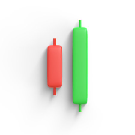 candle stick pattern Bullish engulfing. forex stock or crypto trading. inverse and reversal pattern graph. tutorial investment concept. 3d render isolated on white background.の写真素材