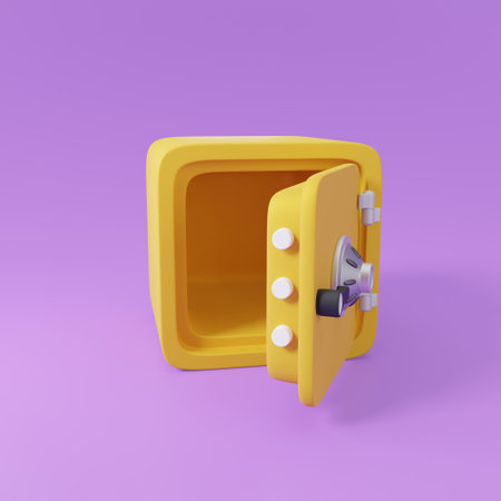 3d render safe box with banknote stack money to protect saving or deposit cash. stored money secure and banking safety concept.の写真素材