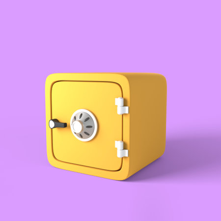 3d render safe box with banknote stack money to protect saving or deposit cash. stored money secure and banking safety concept.の写真素材