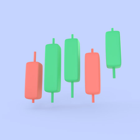 Dollar sign and candlestick chart icon for planing or searching realistic money finance symbols 3d render, online statistics banking payment and investment concept.の写真素材