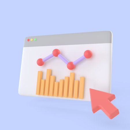 Interface desktop windows with chart diagram and arrow mouse icon. realistic statistics finance symbols 3d render, online banking payment and investment concept.の写真素材